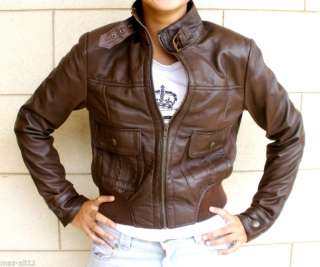 NWT Womens Cropped Bomber Leather Jacket Style # 2100  