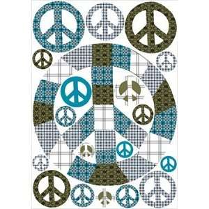   Blue and Sage Green Patchwork Peace Sign Wall Stickers