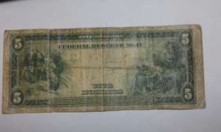 1914 FIVE DOLLAR BILL $5 FEDERAL RESERVE NOTE HEAVY WEAR  
