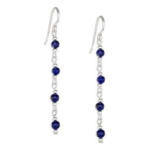  Sterling Silver Linked Beaded Lapis Earrings on French 