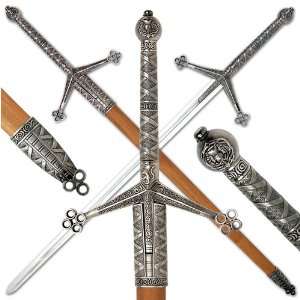  Iron Scottish Claymore Sword with Wood Scabbard and Ornate 