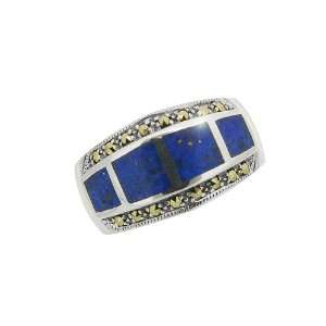  925 Sterling Silver Lapis Lazuli & Marcasite Ring: Jewelry