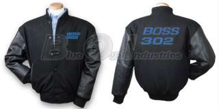 Ford Mustang Boss 302 Blue Black Wool Leather Letterman Varsity Jacket 