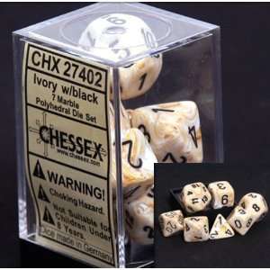  Chessex Dice: Polyhedral 7 Die Marble Dice Set   Ivory 
