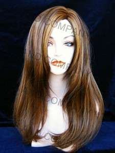 Long Silky Straight Side part Brown Medium and light Auburn mix Wig 