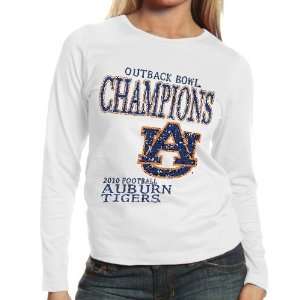 Auburn Tigers Ladies White 2010 Outback Bowl Champions Distressed Long 