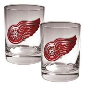  Detroit Red Wings Glasses   14 oz Rocks Glass Set of Two 