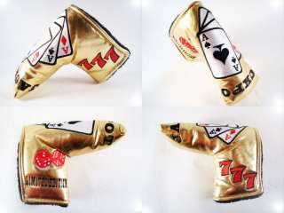 NEW GOLD LAS VEGAS ACE JACKPOT LUCKY SEVEN PUTTER HEAD COVER FOR 