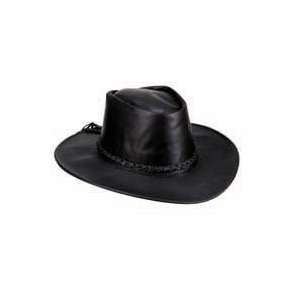  Leather Caps   Black Leather Down Under Western Cowboy Hat 