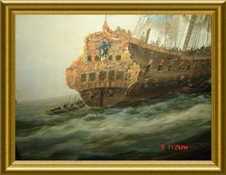   PONTIER LARGE! GALLEONS PIRATE SHIPS BATTLE SEASCAPE Oil Painting