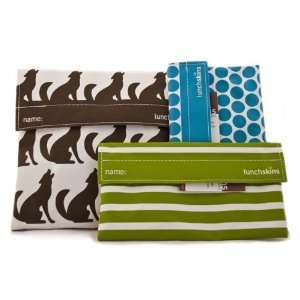   in Brown Wolf) and Two Snack Bags (in Green Stripe & Aqua Polka Dot