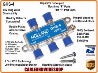 GHS 4 HDTV CABLE TV ANTENNA DTV 4 WAY COAXIAL SPLITTER  