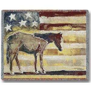    Red White and Blue Horse Tapestry Afghan Throw