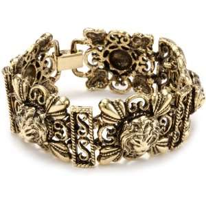  Yochi Vintage Lion Head 14k Gold Plated Bracelet: Jewelry