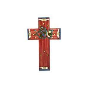  NOVICA Pinewood cross, Dove of Peace