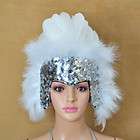 White feather sequins las vegas dancer showgirl headpiece headdress