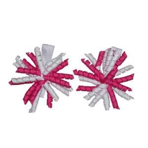   Shocking Pink & White Mini Korker Girls Hair Bow Clips, Pair: Beauty