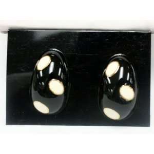 Black Onyx sHell Earrings with White Dots   Fashion Clip On Earrings