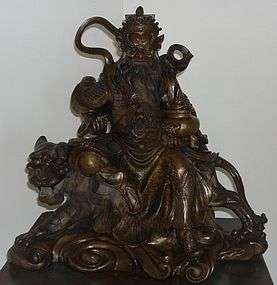 Chinese Bronze Sculpture War Lord on Tiger Large  