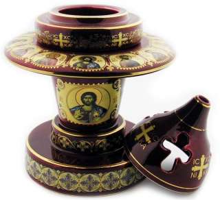 Greek Icon Oil Lamp Incense Burner 24KT GOLD Saints WOW  