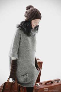 New Korean Women Cowl Neck Sweater Knit Top Long 0800  