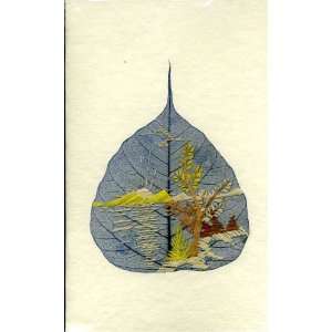   Serene Scene   Pipal Leaf Art Blank Greeting Card