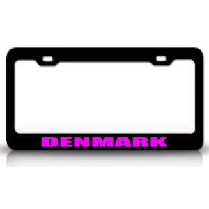 DENMARK Country Steel Auto License Plate Frame Tag Holder, Black/Pink