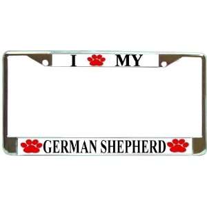 Love My German Shepherd Paw Prints Dog Chrome Metal License Plate 