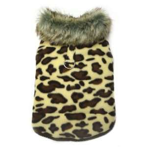  Adorable Padded Leopard Print Dog Vest with Fur Collar   M 