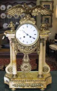 Antique French Empire yellow marble eagle clock  