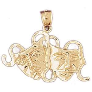    14kt Yellow Gold Drama Mask, Laugh Now, Cry Later Pendant Jewelry
