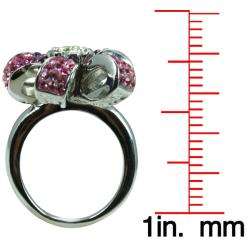 Sterling Silver Pink and Clear Crystal Flower Ring  Overstock