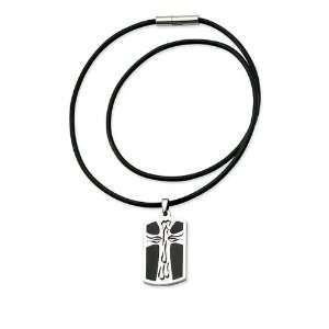    20 Black Enamel Cross Stainless Steel Leather Necklace: Jewelry