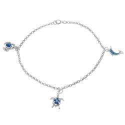 Sterling Silver Blue Opal Sea Life Charm Anklet  Overstock