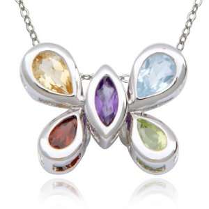    Sterling Silver Multi Gemstone Butterfly Pendant, 18 Jewelry