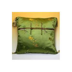  Chinese Green Silk Brocade Decorative Pillow