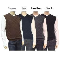   Mens Argyle Jacquard V neck Silk Blend Sweater Vest  