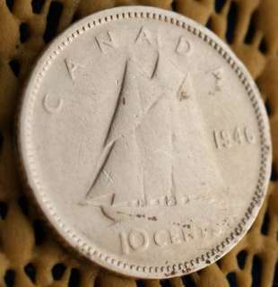 1946 Canadian Silver 10 Cents Dime Coin Canada  