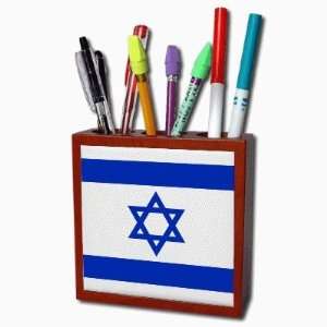  Israel Flag Mahogany Wood Pencil Holder