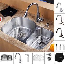 Kraus Stainless Steel Undermount Kitchen Sink/ Brass Faucet/ Dispenser 
