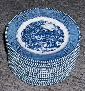 Royal China Blue White Currier & Ives Bread Plates  