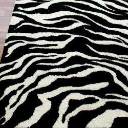   Modern Zebra Pattern Black/ White Wool Rug (76 x 96)  Overstock