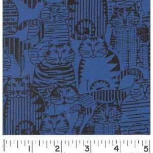  FAT CATS   BLUE Fabric By The Yard Arts, Crafts & Sewing