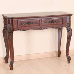 Carved Wood Queen Anne Two drawer Style Hall Table  