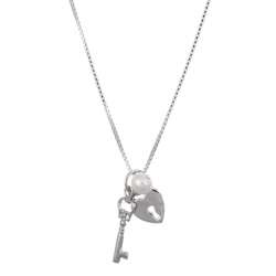   Freshwater Pearl Key and Heart Necklace (5 5.5 mm)  Overstock