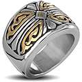  Steel Mens Tribal Decorated Celtic Cross Wide Ring  