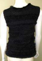 LAUREL Escada Black Sweater Fuzzy Fur Trimmed Sleeveless Wool Mohair 
