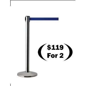  Retractable Tape Barrier, Chrome with 7 Blue Belt (Set of 