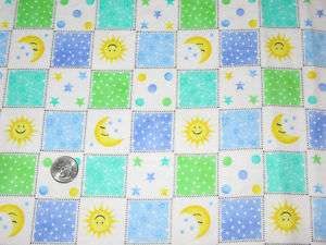 Sun Moon Patch Blue Boy Baby Flannel Fabric ( H)  