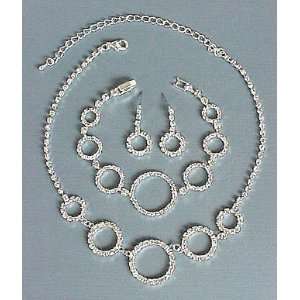  Rhinestone Circle Necklace Earring Bracelet 3 Pc Set 